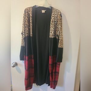 Stylish Leopard and Plaid Open Cardigan